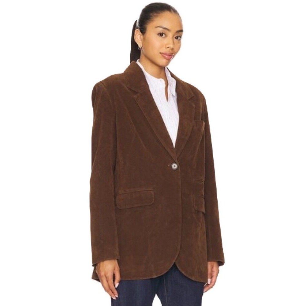 NEW Revolve x We The Free Womens Size Large Paper Cut Brown Faux Suede Blazer - Picture 2 of 11
